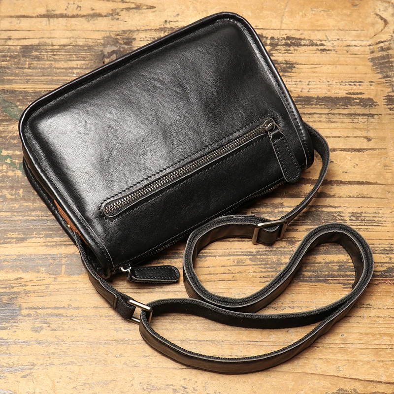 Men's Leather Shoulder Bag Vintage Nature Head Layer Cowhide Satchel Cell Phone Bag Coin Bag Small Sling Bag Leathfocus