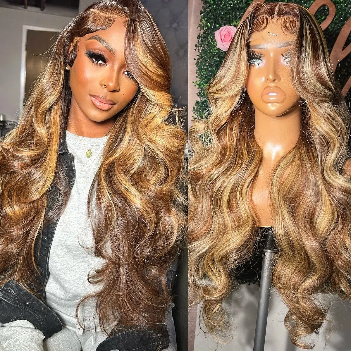Body Wave Highlight Wig Human Hair 13x6 Colored P/427 Hd Lace Frontal Wig Honey Blonde Lace Front Wigs 4x4 5x5 Closure Wig 1-2 Days Quick Delivery