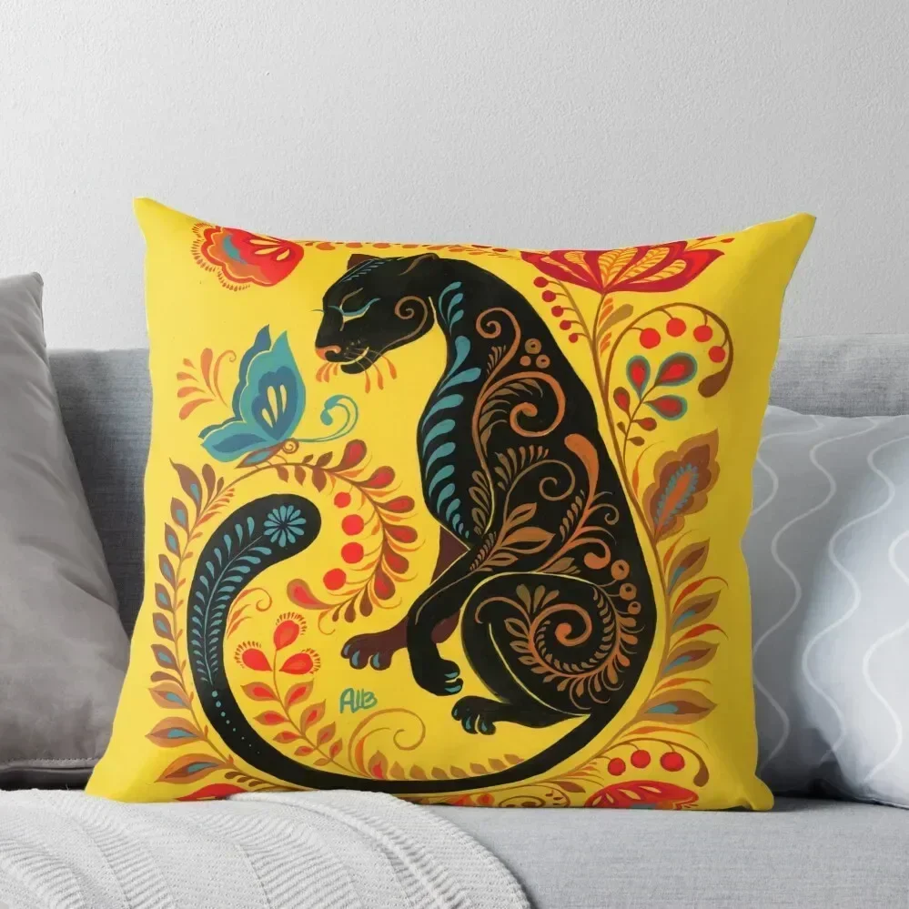 

Panther & Butterfly Folk Art Throw Pillow Couch Pillows ornamental pillows for living room Cushions pillow