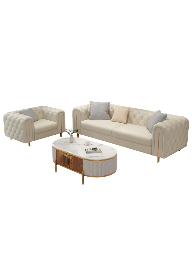 French light luxury post-modern simple luxury living room fabric cream wind straight row sofa