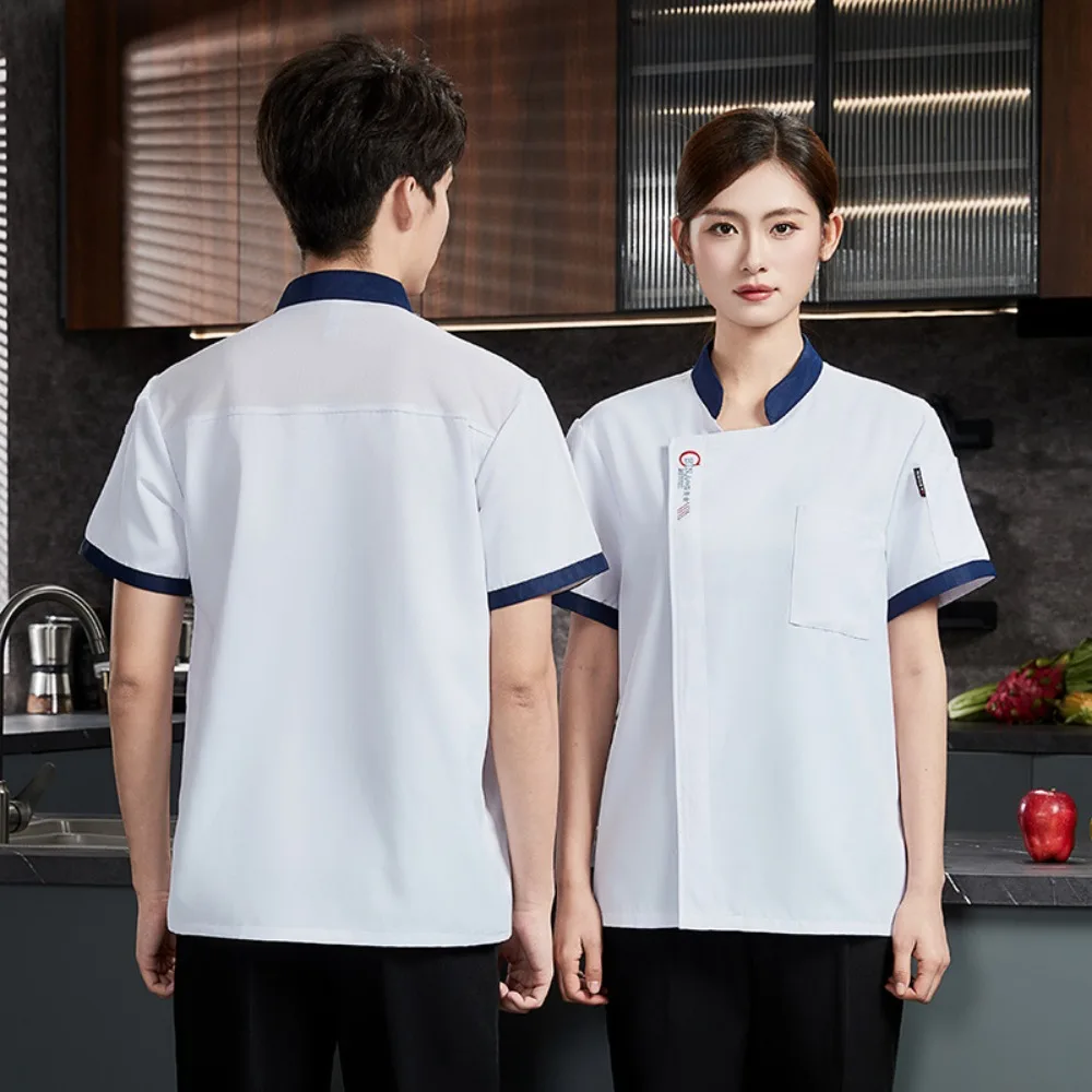 Summer New Gray Collar Chef Coat - Moisture-Wicking Workwear for Restaurant Kitchens