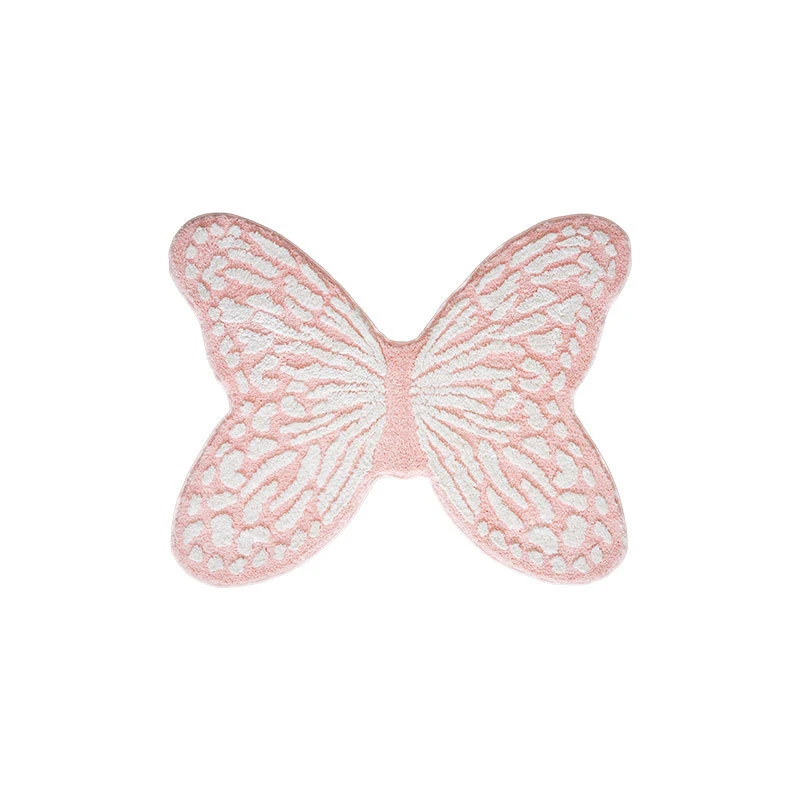 Pink Butterfly Rug For Bedroom Bedside Living Room Soft Plush Furry Irregular Rug Coat Room Non-Slip Mirror Front Kawaii Carpet