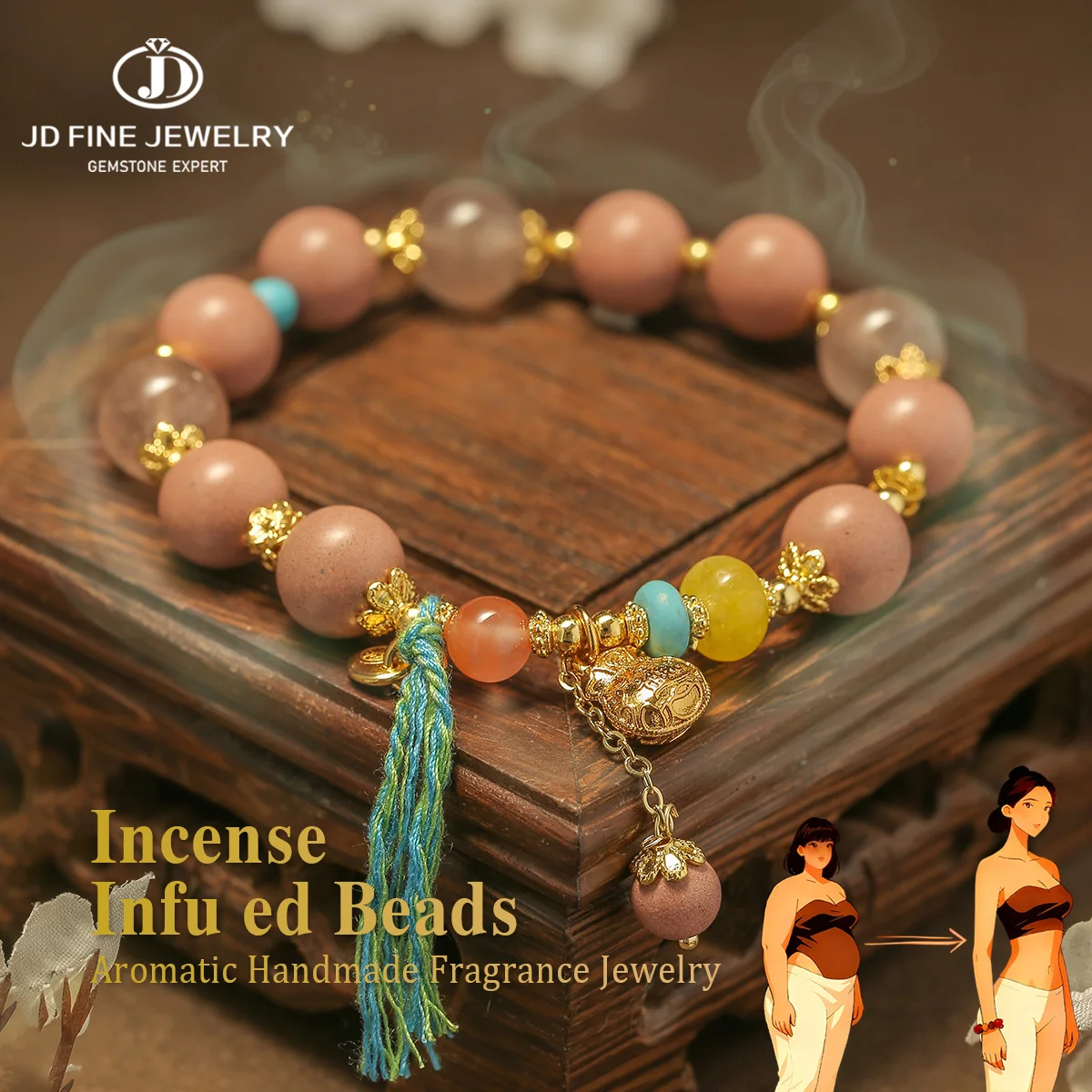 

JD Romantic Fendai Incense Bracelet Sweet Scent & Soft Vibe Boost Charm Popularity Handmade Elastic Jewelry for Feme Daily Wear