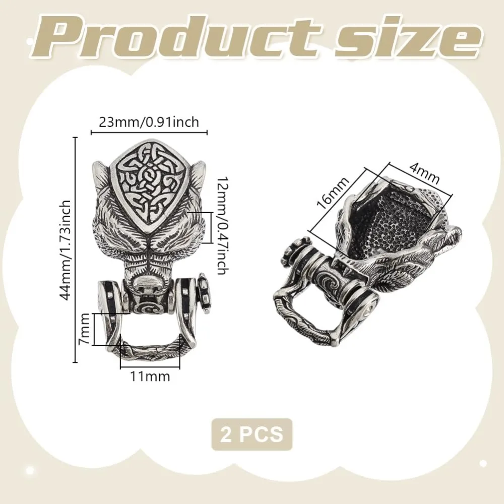Weave Cord Buckles Wolf Head Beads Vintage Clasps Buckles Beasts Cord Locks Fasteners for DIY Crafts Keychain