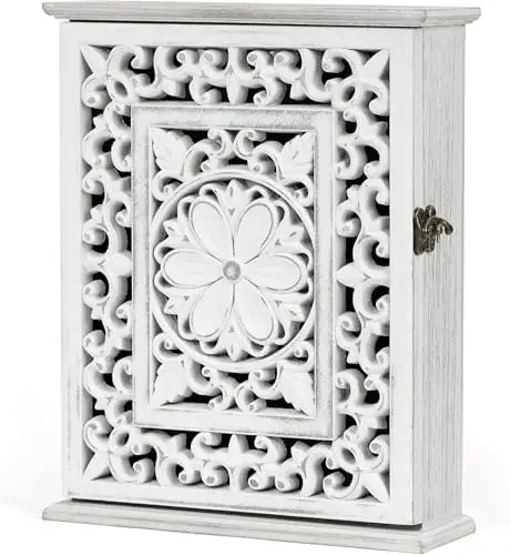 

Wooden Key Holder Wall Mount - 6 Hook Rustic Key Rack for Home & Office