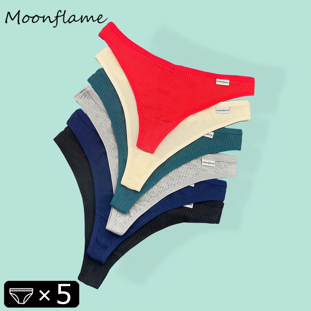 

Moonflame 5 PCS Cotton Comfort Underwear For Women Sexy Low Waist Breathable Thongs Girls Solid Sport Panties G-string