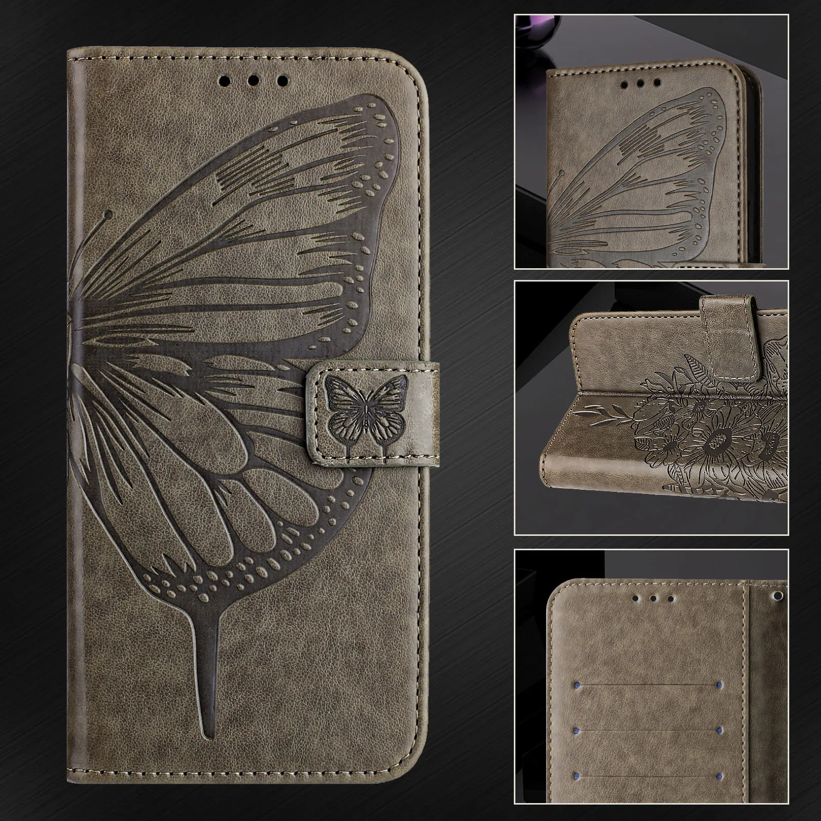 Funda de cuero con diseño de alas de mariposa para BLU G95 G64 G54 G53 Bold K50 K10 C9 View 5 Pro Speed, Funda tipo billetera con 3 tarjetas