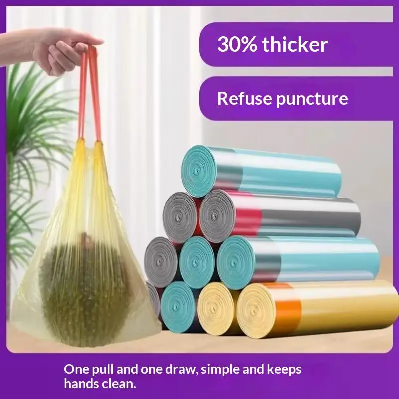 Heavy Duty Drawstring Waste Bags 5 Rolls Leakproof Disposable Trash Bags for Kitchen Camping Household Use
