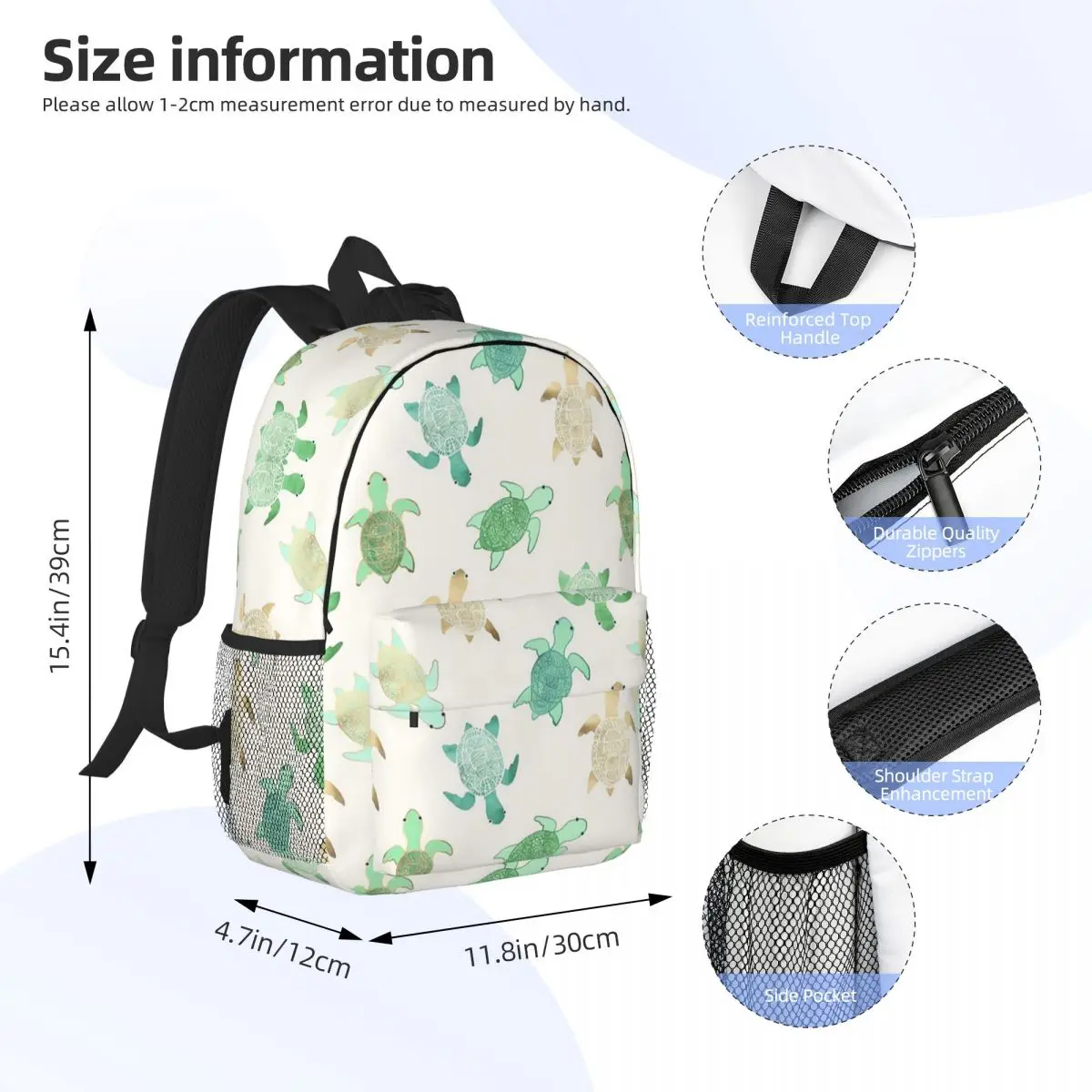 Gilded Jade & Mint Turtles Backpacks Boys Girls Bookbag Casual Students School Bags Laptop Rucksack Shoulder Bag Large Capacity