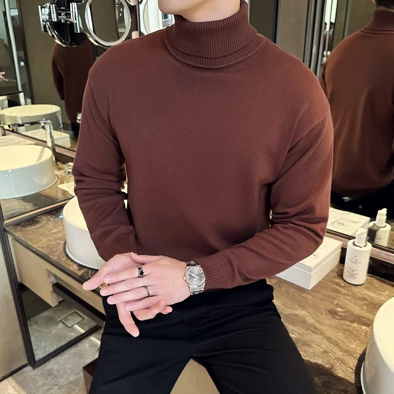 

2023New Sweater Knit Jumper Men's Solid Color Reversible Turtleneck Casual Base Shirt for Men Men's All-match Sweater Streetwear