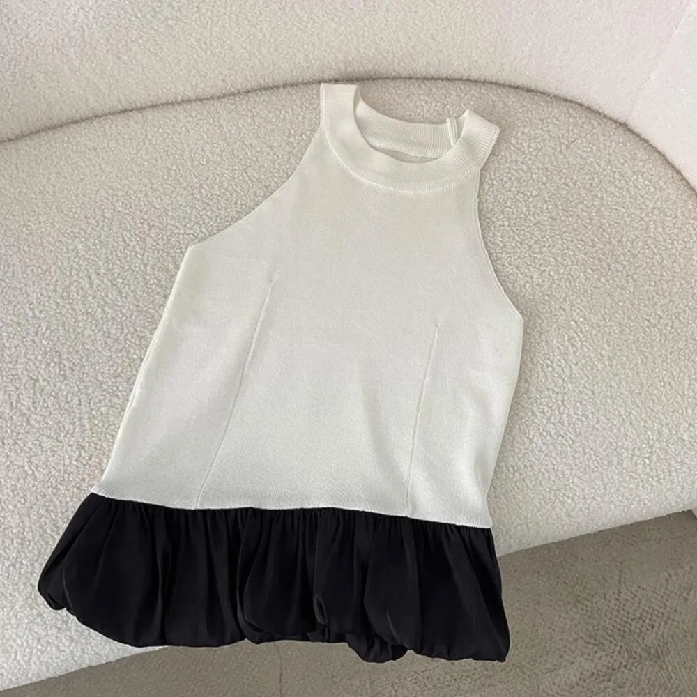 

Cute Slim Fit Sleeveless Crop Top Spicy Girl Style Vest Mesh Ruffle Camisole Irregular Halter Camisole Women Lady