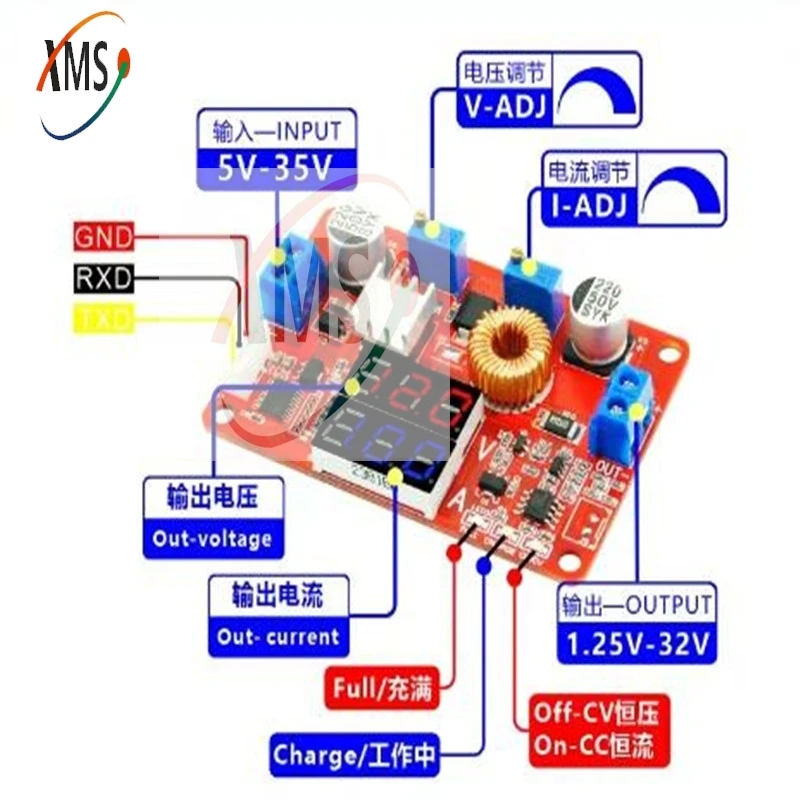 DC-DC 5A 75W Constant Current and Constant Voltage Step-down Power Supply Module Board DC 5V-35V Non-isolated CC CV Buck Module