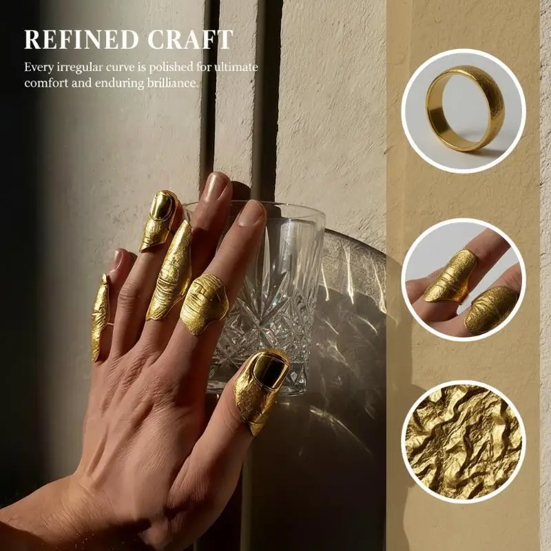 Women Golden Irregular Knuckle Rings Minimalist Style Set Fashion Bohemian Jewelry Stackable Daily Dress Accessory