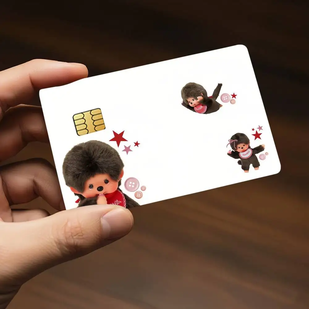 Modische M-Monchhichi-M Kreditkarten-Dekorationsaufkleber, geeignet für Bankkarten, Metro Transit, kratzfest, Geschenk, 4 Stück – Detail 4