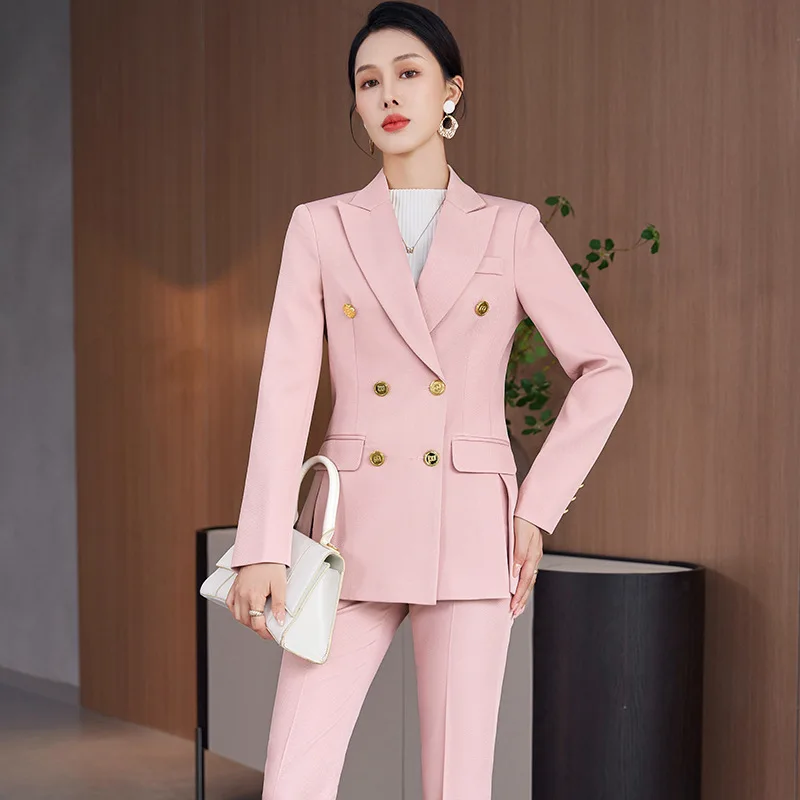 

Fashion Women Pant Suit Ladies Black Pink Khaki Brown Female Business Work Wear Jacket Blazer and Trouser Formal 2 Piece Set