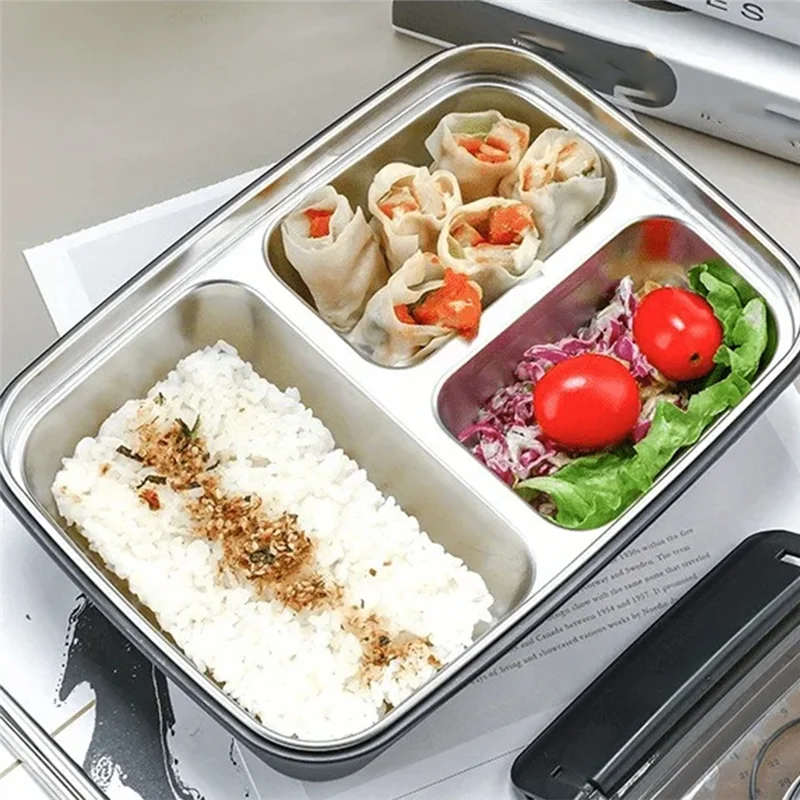 

AAAN-Easy-Clean Container For Students & Office Workers,Leak-Proof Stainless Steel Lunch Box With 3 Compartments