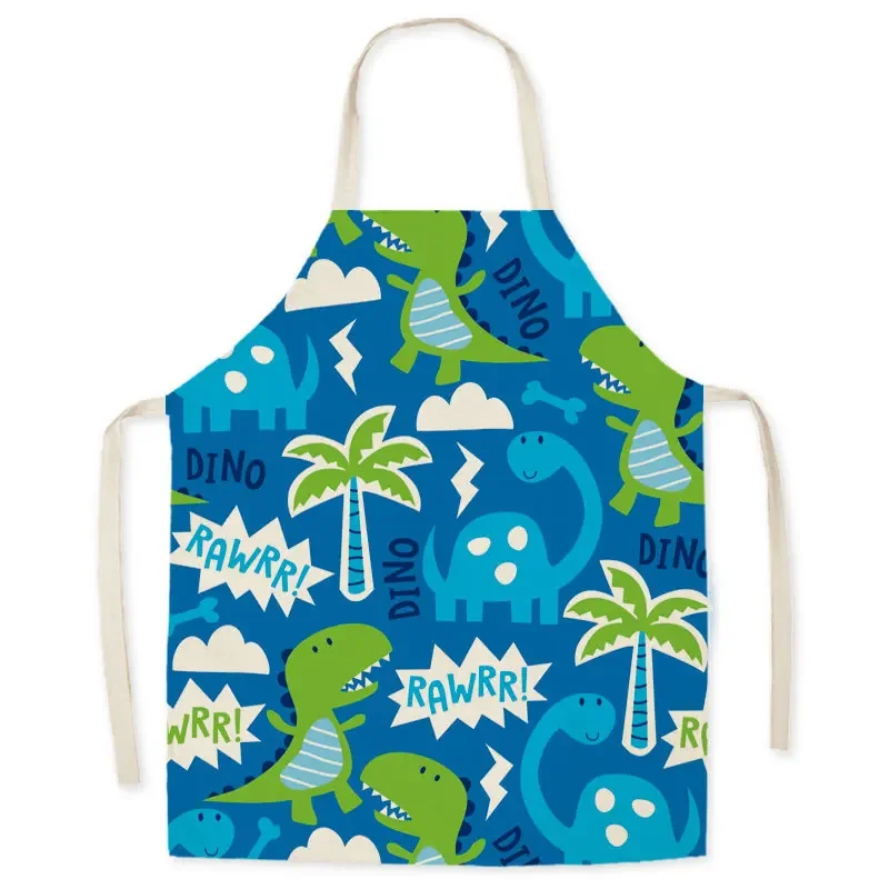 Cartoon Dinosaur Cute Apron for Children Kitchen Cooking Linen Soft Fabric Adults Children Bib Apron Cooking Accessories Aprons