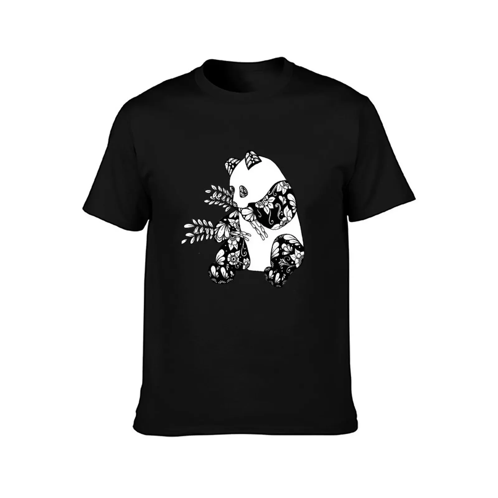 Zentangle Panda eating Bamboo (v2) T-Shirt cheap stuff vintage anime shirt mens t shirt