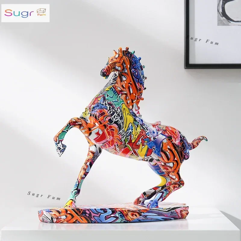 

Modern creative light luxury colored horse desktop ornament to success living room office study decoration gift