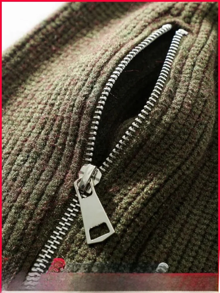 

High-End Japanese Sle Men's Knitwear Zip Sve Casual Vertical Stripe Thi Needle round Ne Sweater Autumn Winter Street...