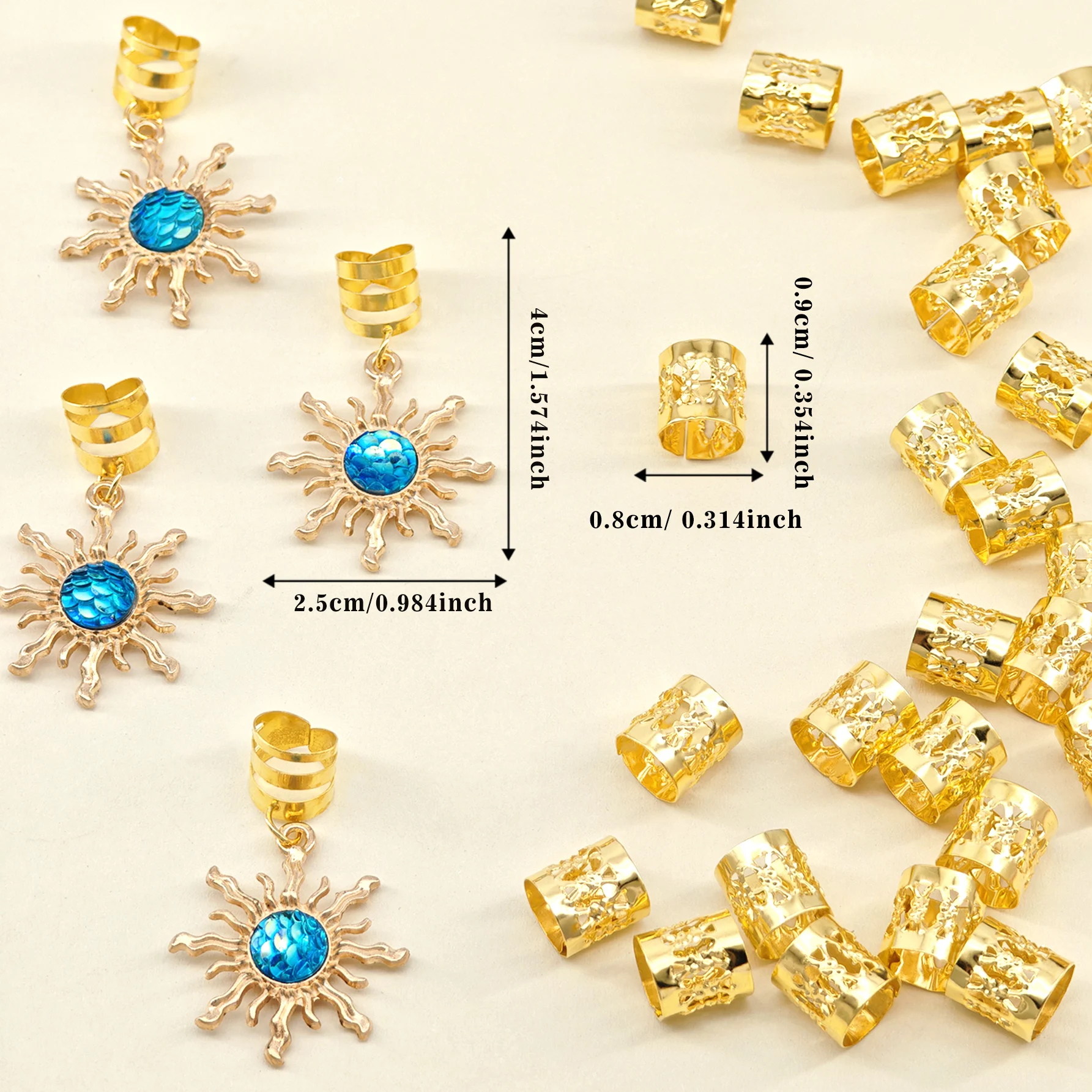 29 قطعة فاخرة على الطراز الباروكي عنصر الشمس المحيطي الشعر مجوهرات اكسسوارات قلادة ، DIY بها بنفسك الشعر الخرز تجديل مقاطع الشعر الديكور #6