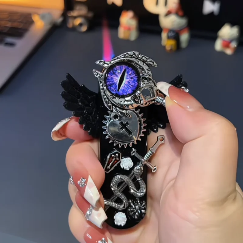 Windproof Angel Wings Lighter Cute Outdoor Jet Flame Lighter Cigarette Accessories Fashionable Girl Gift with Gift Box