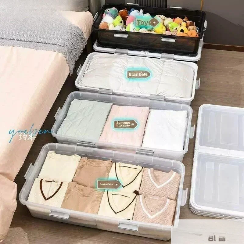 

Bed under Storage Box Flat Drawer Style with Wheels Underbed Organizer Box Nordic Style Adult Suitable Storage Box