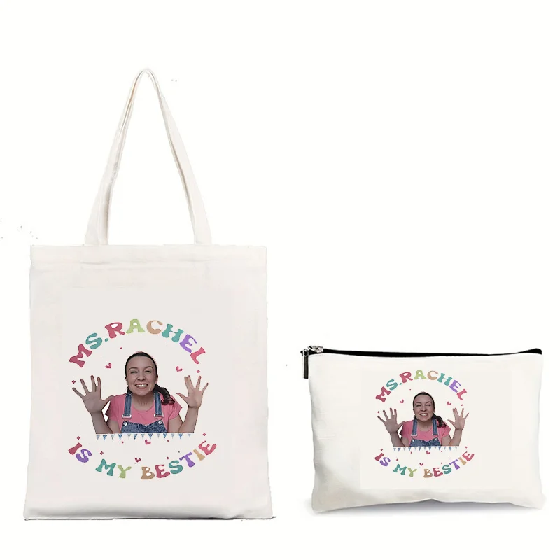 Ms Rachel Fan Co Ms Rachel Is My Besti حقيبة تسوق جرافيك حمل Harajuku للمتسوقين حقيبة بنات قماش حقيبة كتف أنثى Ulzzang