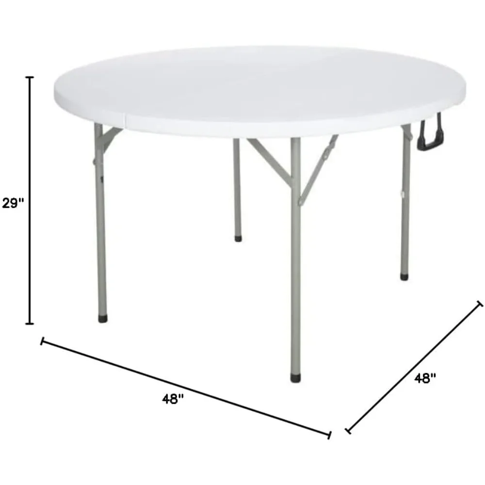 48インチ ホワイト ラウンド プラスチックテーブル 四脚 バイフォールディングテーブル ラウンド折りたたみテーブル プラスチック折りたたみテーブル 4フィート ラウンドフォールド