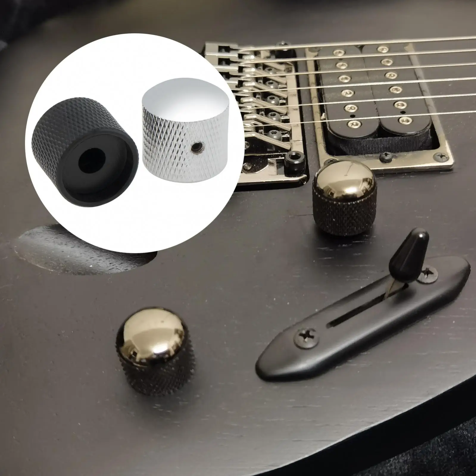 2pcs Metal Dome Switch Cap Volume Tone Control Knobs for Electric Guitar Bass with Adjusting Wrench Black Silver Volume Buttons