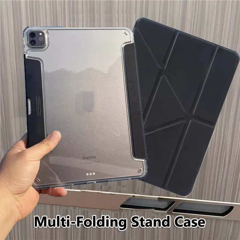 for IPad Air 11 2024 Air 6 Pro 13 12.9 Air5 4 10.2 9th 8th 7th 10th 10.9 Y-Fold Stand Acrylic Clear Case with Invisible Pen Slot