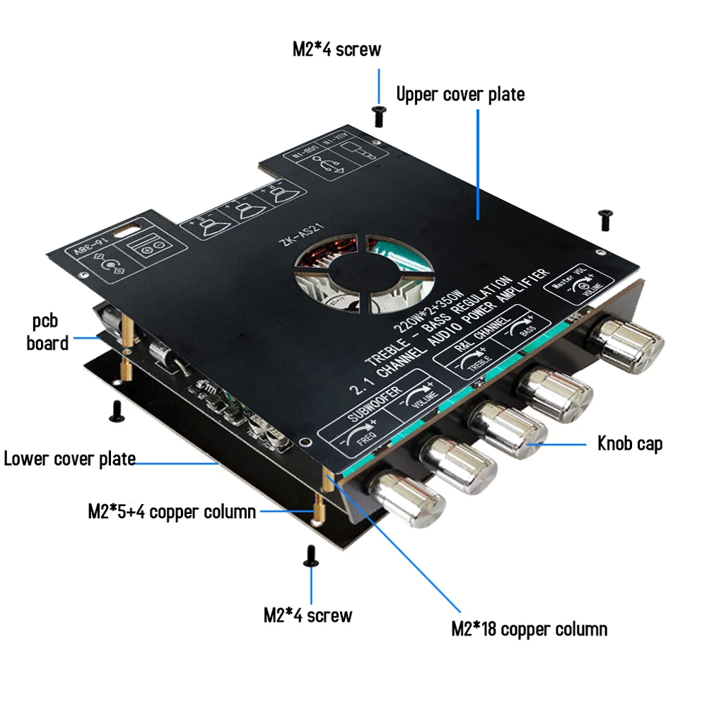 ZK-AS21 220W*2+350W 2.1 Bluetooth Wzmacniacz Mocy z Układem TPA3255 18V-36V Moduł Wzmacniacza Audio Bluetooth do Głośników
