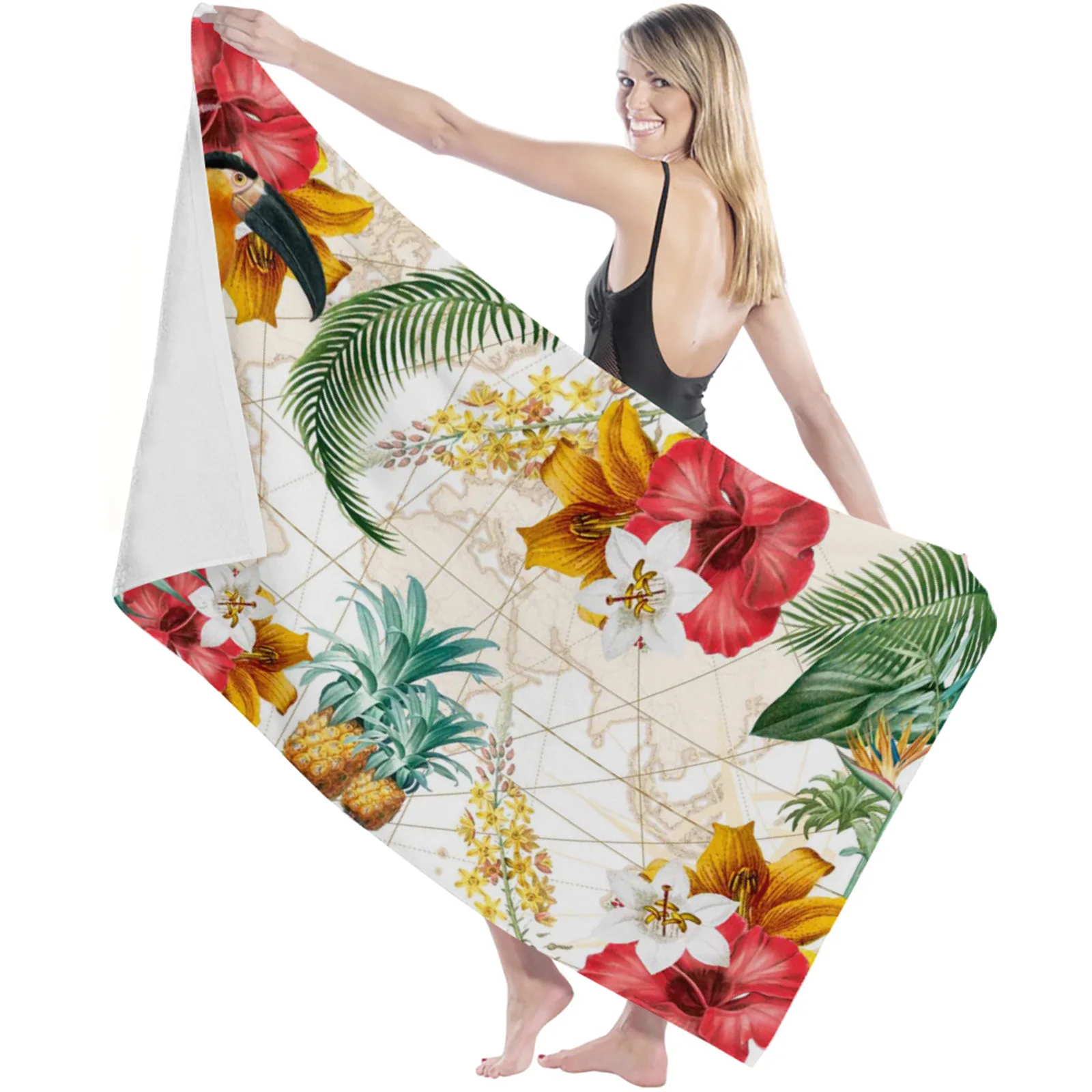 Flower Toucan Pineapple Modern Household Bath Towel Quick Dry Fitness Spa Towel Stylish Microfiber Beach Towel