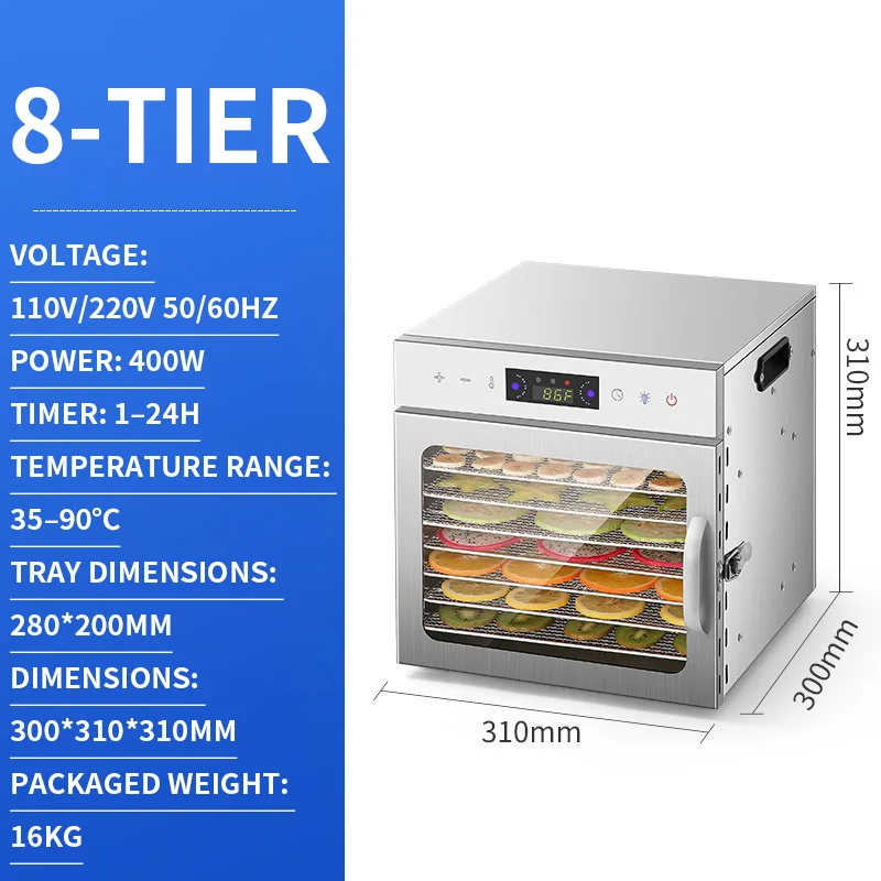 24-Hour Timed Food Dehydrator, 18-Tray Large Capacity, for Drying Meat, Fruits, and Vegetables, with Microcomputer Temperature