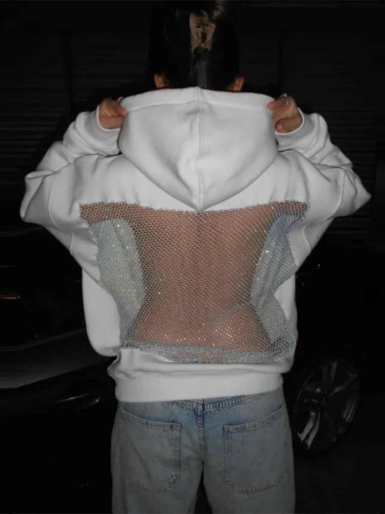 3 Colors Casual-chic Hoodies Spicy Girls Fashion Designers Hottie Backless Mesh Fall Tops Party Cool Classic Women's Autumn Wear