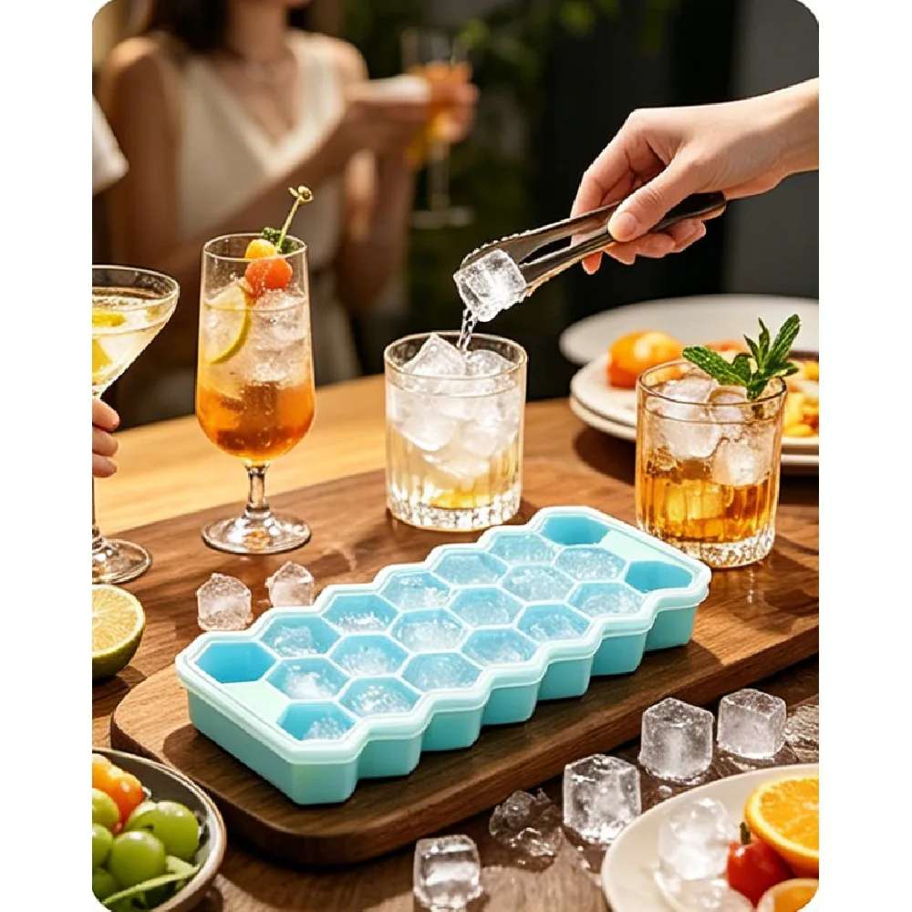1 Pack Honeycomb Ice Cube Tray, 20 Cavity Flexible Silicone Ice Cube Mold, Easy Release Stackable Ice Maker Tray for Whiskey Cocktail Juice Freezer