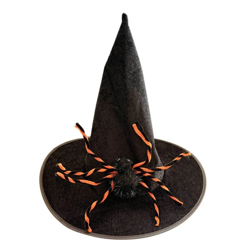 Cosplay Party Witch Hat for Halloween, Black Soft Fabric Costume Hat with Pointed Form and Front Accent 964A
