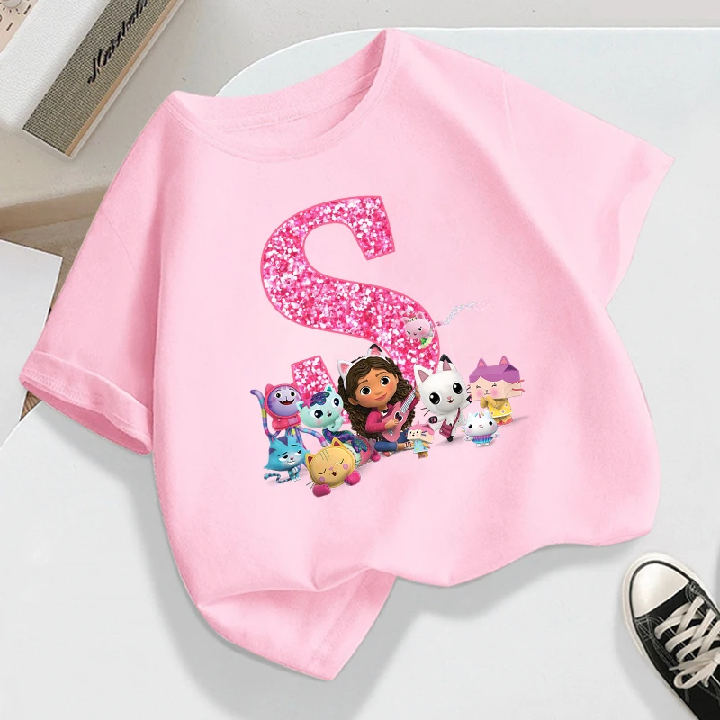 New Gabby Dollhouses T-shirts for Children Cute Cartoon Letter Printed Kids Tops Baby Cotton Short Sleeves 2024 Girl Clothes