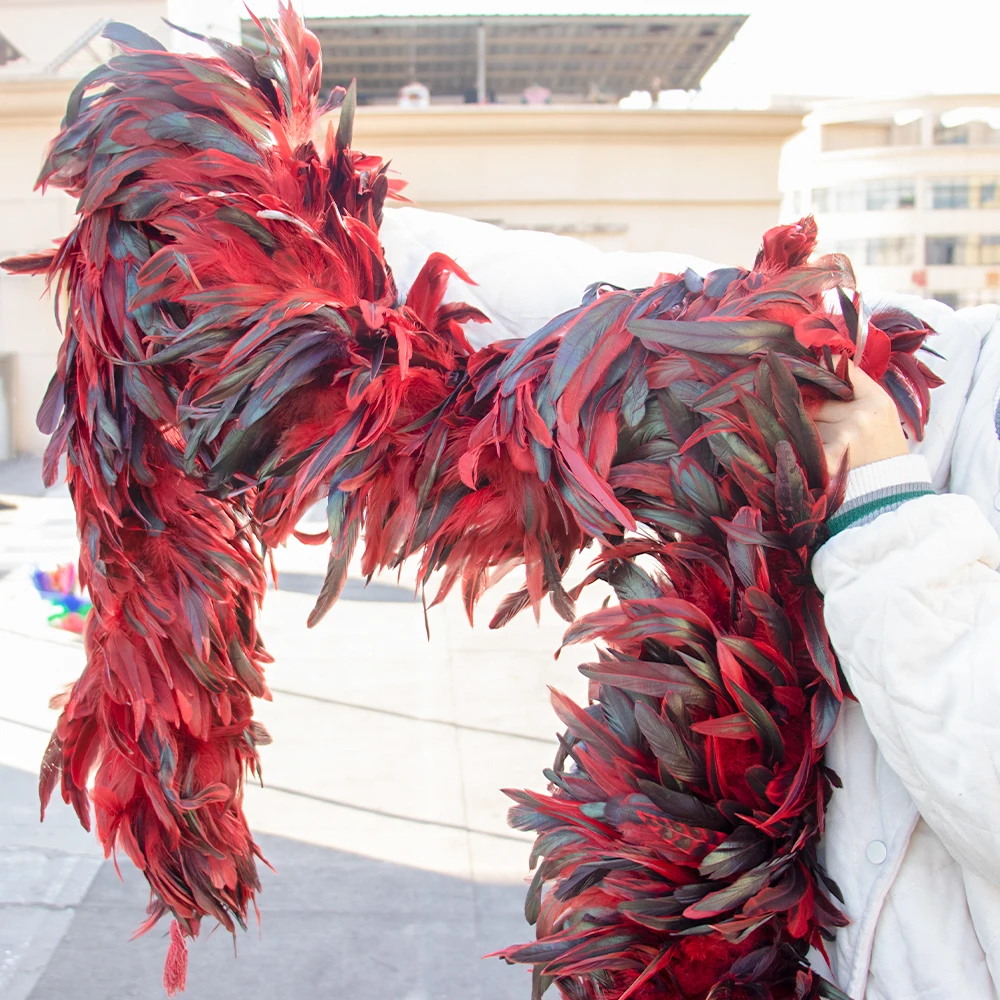 

2Meters Fluffy Colored Chicken Feather Boa on Tape 5-8inch Feathers for Clothes Ribbon Decor Plumes DIY Wedding Decoration