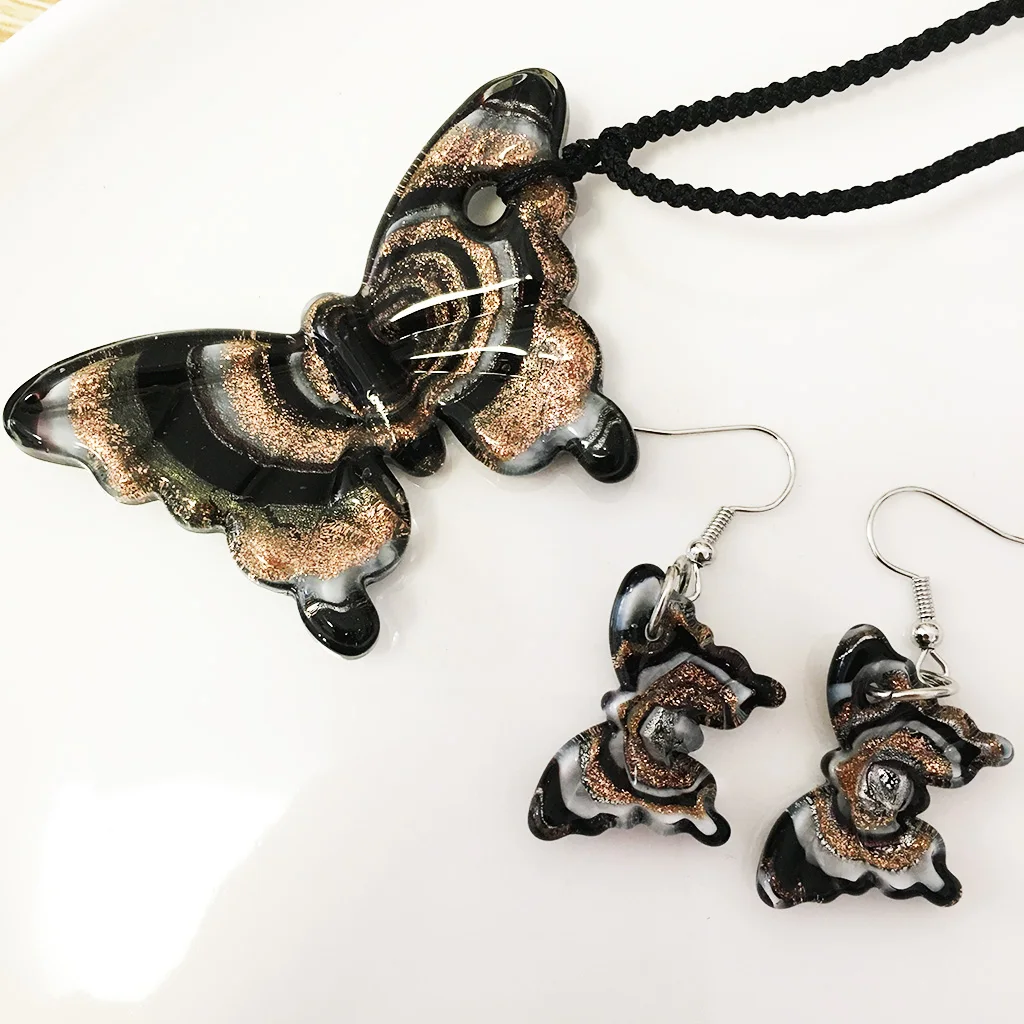 1 Set Charming Blue Lampwork Glass Muran Bead Earrings Pendant For Women Wedding Jewelry  For Accessories Party Loves Gift