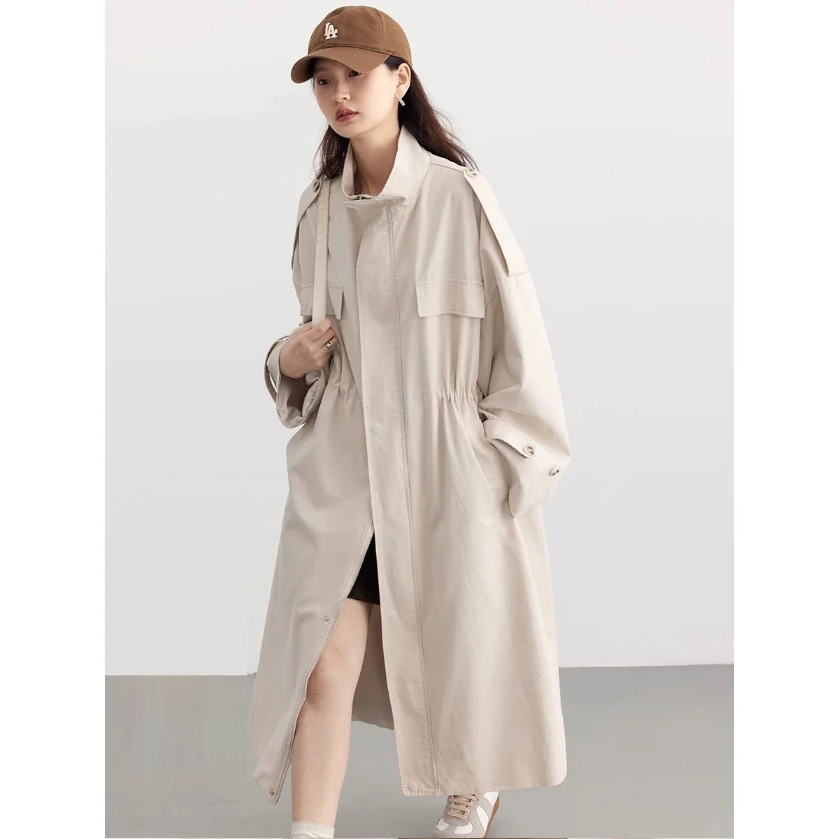 CHIC VEN Women Trench Coat New Workwear Standing Collar Cotton Long Windbreaker Woman Coat Female Clothing Spring Autumn 2024