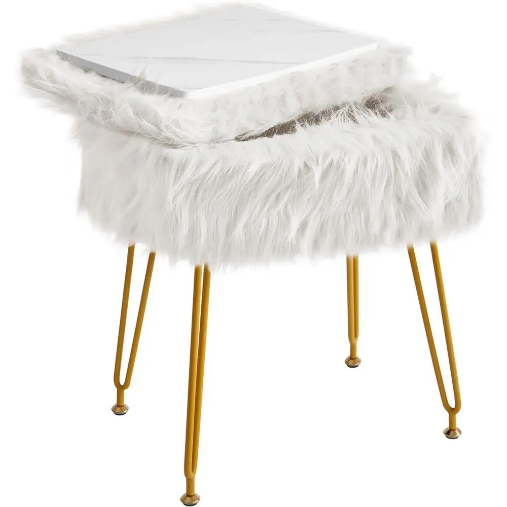 

Стул-оттоманка для туалетного столика с местом для хранения, стул для макияжа, мягкое сиденье, круглый пуф с 4 металлическими ножками