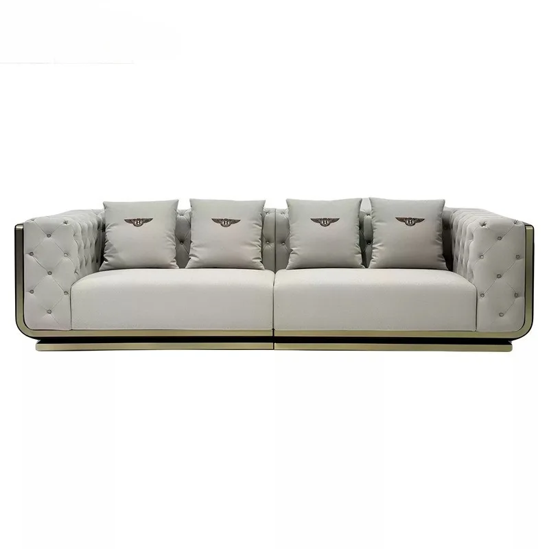 Italian post-modern light luxury sofa living room pull buckle sofa villa large apartment solid wood
