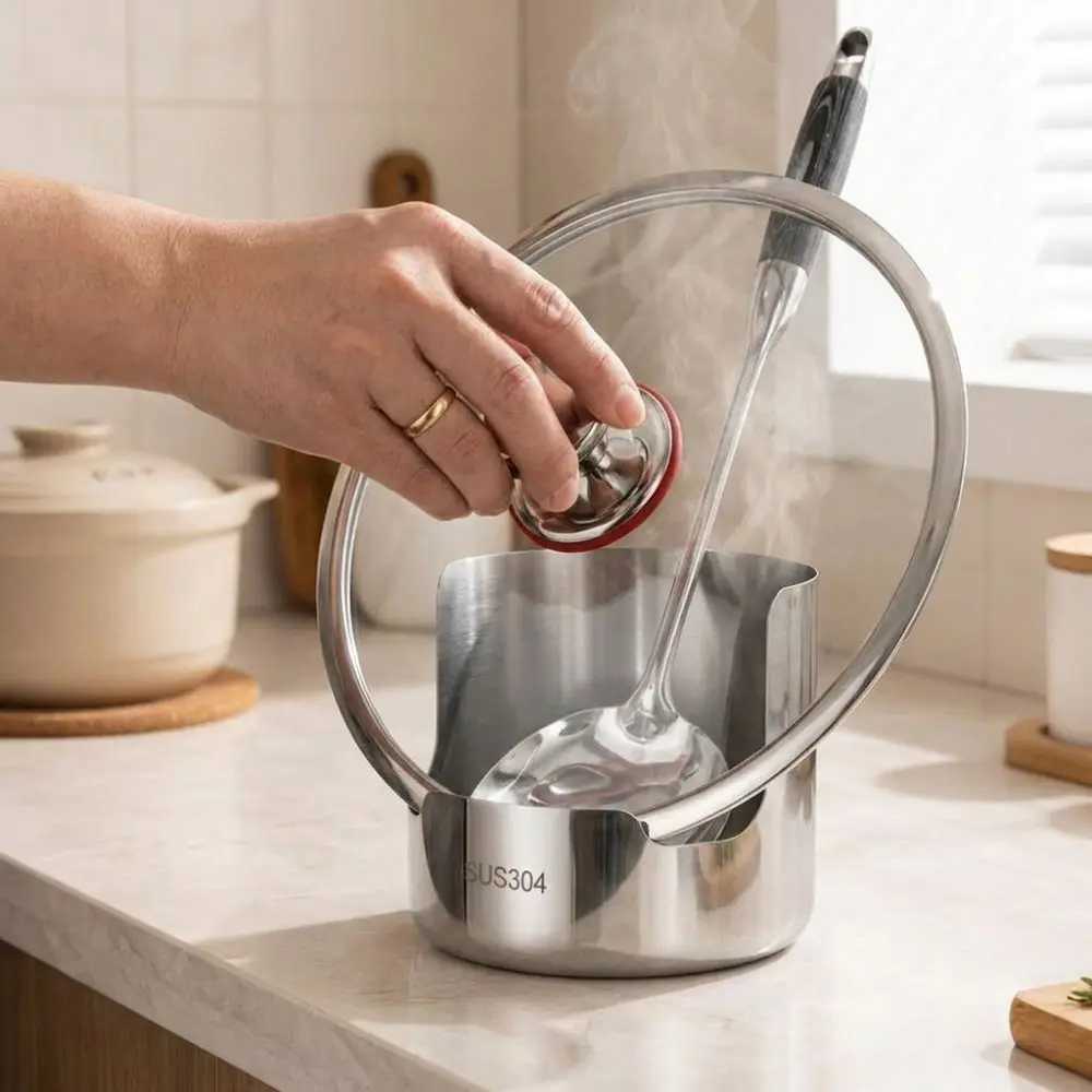 Practical Stainless Steel Pot Lid Storage Rack Stable Heat-Resistant Spoon Holder Non-Slip Vertical Chopsticks Stand Kitchen