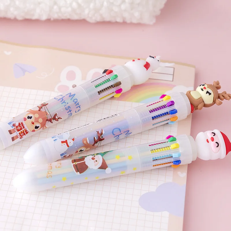 

Wholesale Cartoon Christmas Deer Ballpoint Pen Cute Ten Color Pen Santa Christmas Snowman Elementary School Gift Stationery