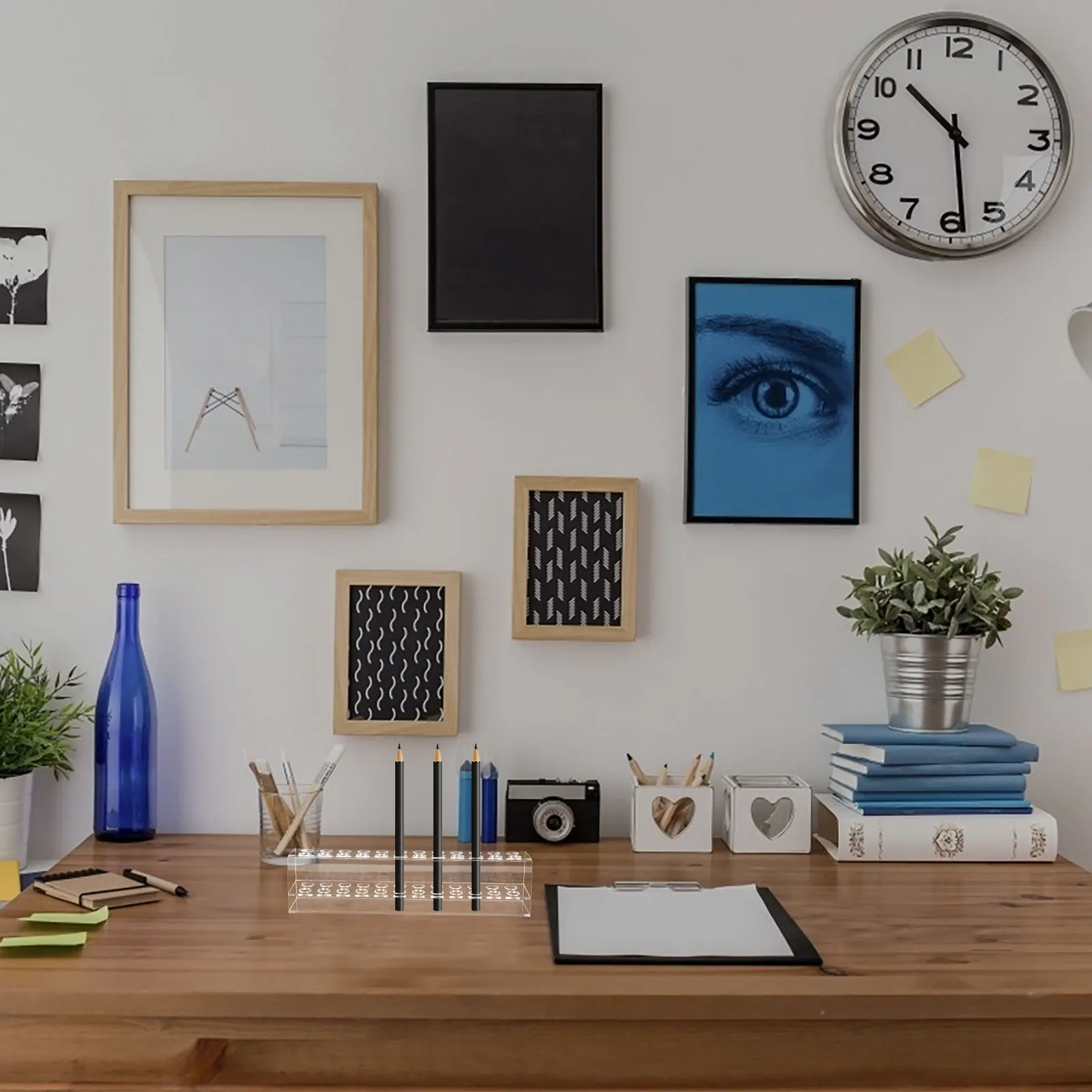 حامل تخزين سطح المكتب، حامل فرشاة الرسم البلاستيكي، تصميم هيكل ثابت، صندوق تخزين قلم رصاص بسعة كبيرة، حامل عرض القلم