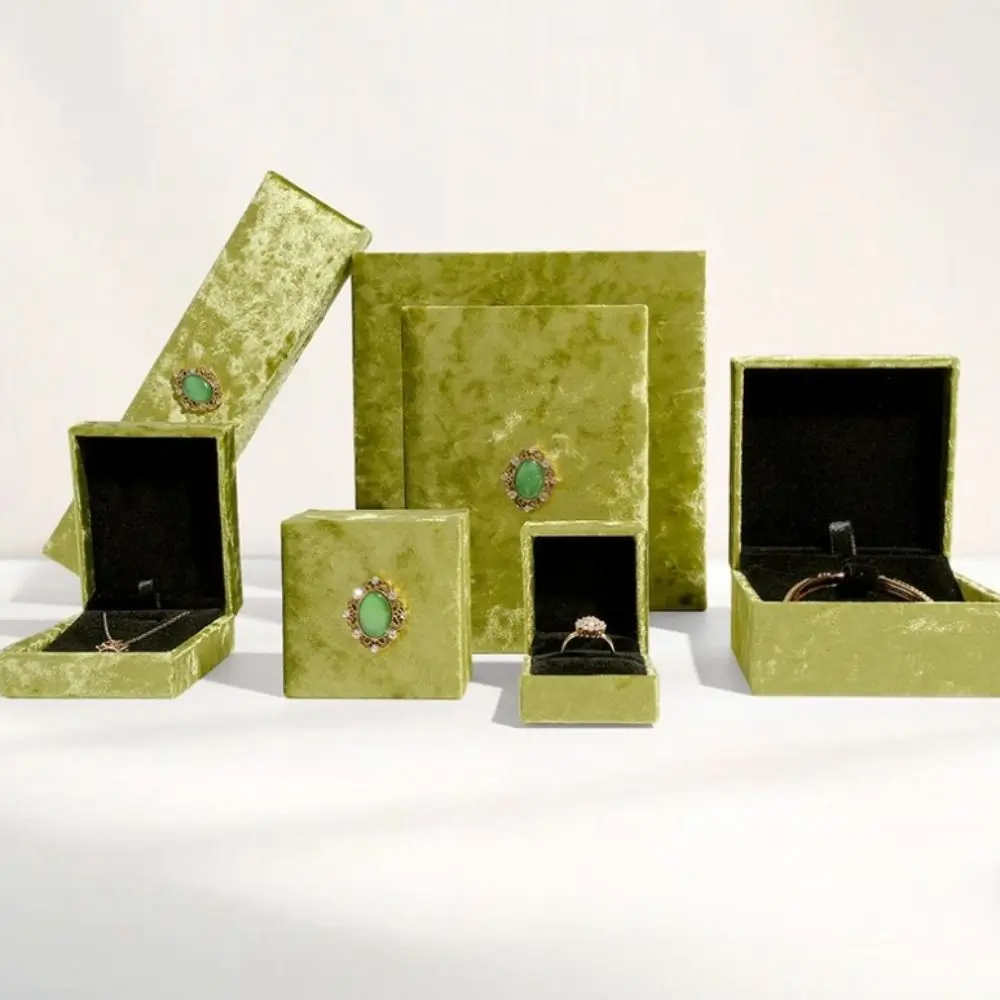 Elegant Vintage Velvet Jewelry Box Green Luxury Jewelry Storage Box Bracelets Rhinestone Jewelry Displasy Holder Jewelry Storage