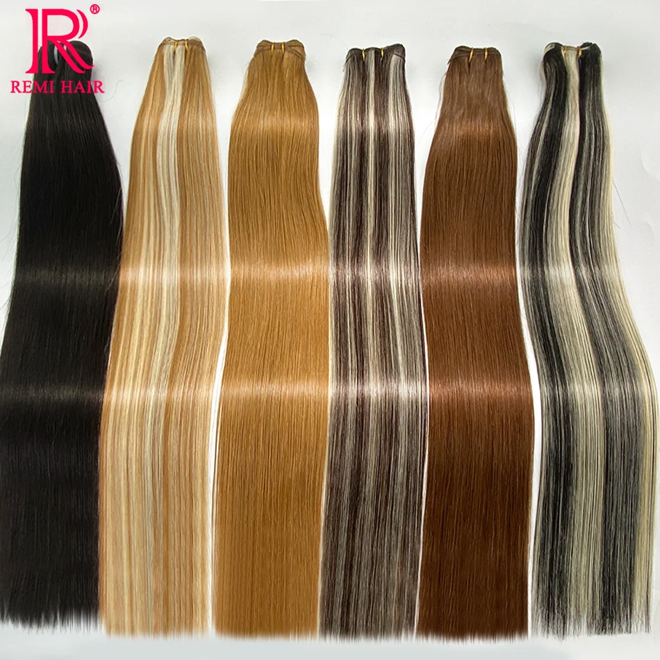 REMI-Extensões de cabelo humano para mulheres, cabelo de trama, feixes de cabelo costurados coloridos, mega cabelo tecelagem, 100% cabelo humano real