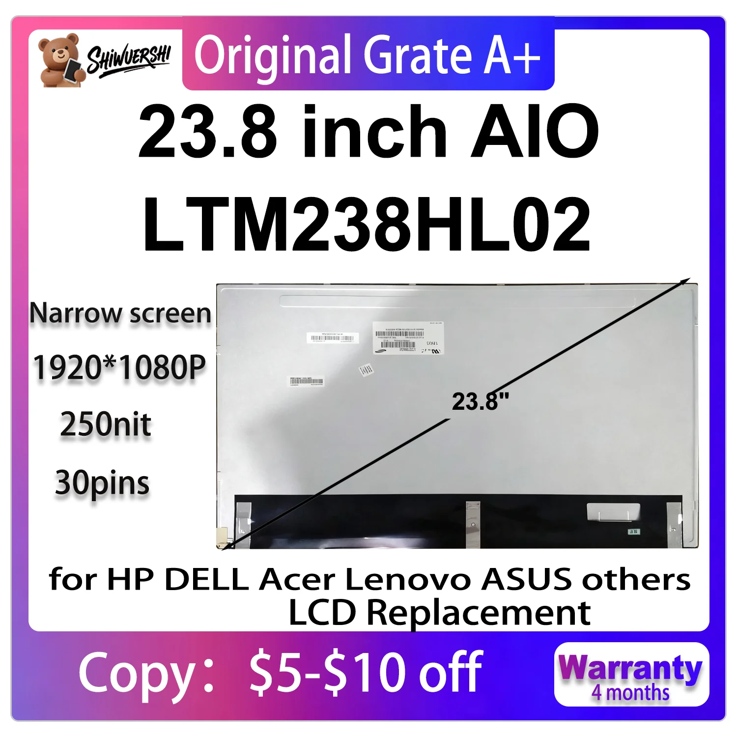 

23.8inch NEW Original LCD Screen LTM238HL02 FHD 1920*1080