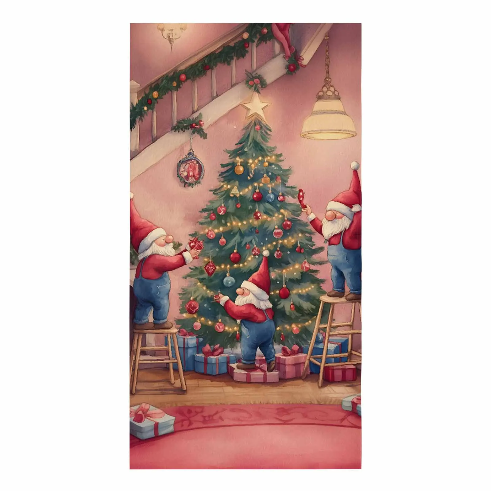 Winter Dwarf Christmas Tree 45x75 Microfiber Kitchen Towel for Hand Dry Bathroom Cleaning Cloth Set Printed Beach Towels